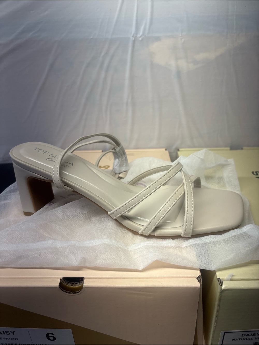 TOP Moda Ivory Strappy Block Heel Sandals